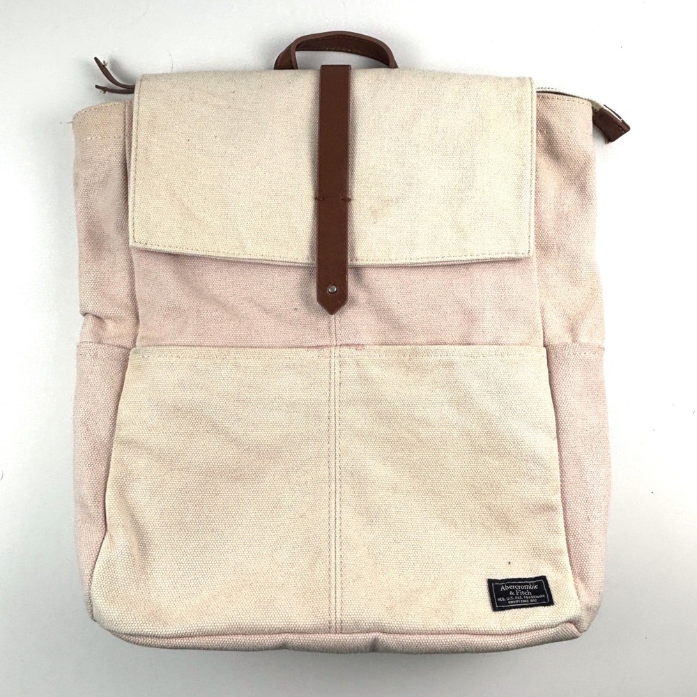 Abercrombie & Fitch Backpack Womens OS Pink Cream Canvas Faux Leather Trim